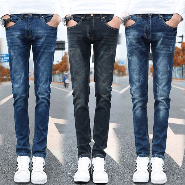 2021simple spring and autumn new men's casual fashion cat must wear white straight jeans, Blue
2021simple spring and autumn new men's casual fashion cat must wear white straight jeans, Blue