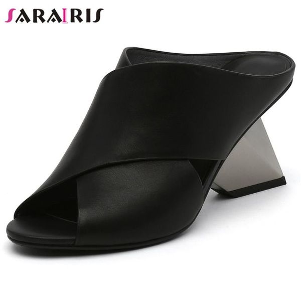 dress shoes sarairis concise stripped runway show mules women summer genuine leather ladies brand design high strange heels, Black
dress shoes sarairis concise stripped runway show mules women summer genuine leather ladies brand design high strange heels, Black