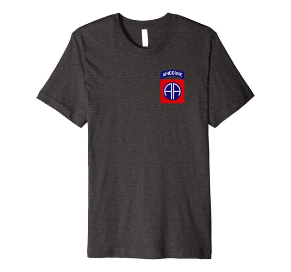 82nd airborne shirt - 1.5x enlarged 82nd division patch, White;black 
82nd airborne shirt - 1.5x enlarged 82nd division patch, White;black