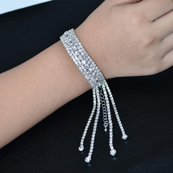link, chain crystal silver bracelets tassel hand catenary women's on party accessories, Black 
link, chain crystal silver bracelets tassel hand catenary women's on party accessories, Black