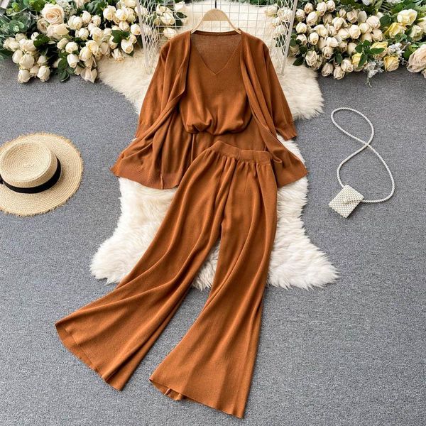 spring korean cardigan half sleeves with v-neck vest suspenders with loose slim wide-leg pants 3 piece knitted female trend, White
spring korean cardigan half sleeves with v-neck vest suspenders with loose slim wide-leg pants 3 piece knitted female trend, White