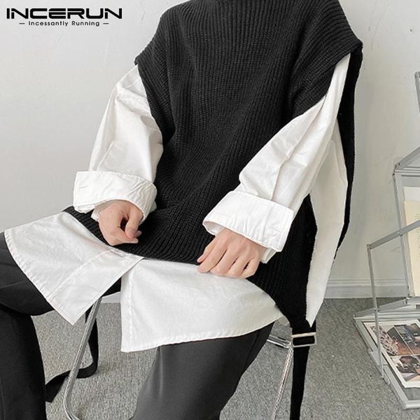 men's sweaters korean style men drop shoulder sleeveless pullovers high neck side seam male hollow knitted sweater s-5xl incerun 2021, White;black
men's sweaters korean style men drop shoulder sleeveless pullovers high neck side seam male hollow knitted sweater s-5xl incerun 2021, White;black