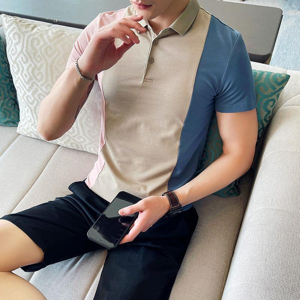men's polos 2021 summer short sleeve shirts men slim fit casual business shirt stitching streetwear lapel tee male clothe, White;black
men's polos 2021 summer short sleeve shirts men slim fit casual business shirt stitching streetwear lapel tee male clothe, White;black