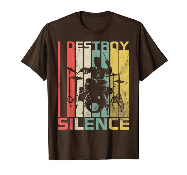 vintage retro i destroy silence funny drum player musician t-shirt, White;black 
vintage retro i destroy silence funny drum player musician t-shirt, White;black