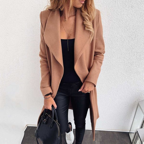 women causal with belt side pockets woolen coat vintage long sleeve back vents female outerwear chic overcoat 210930, Black
women causal with belt side pockets woolen coat vintage long sleeve back vents female outerwear chic overcoat 210930, Black