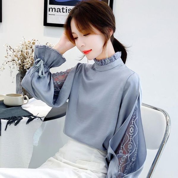 women's blouses & shirts autumn lace patchwork belt lantern sleeve womens elegant stand collar solid pullover office lady chic blouse, White
women's blouses & shirts autumn lace patchwork belt lantern sleeve womens elegant stand collar solid pullover office lady chic blouse, White