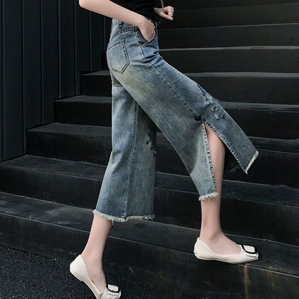 women's jeans torn hole sequeined waist high side share jeans women streetwear ankle casual length female down straight line wide leg p, Blue
women's jeans torn hole sequeined waist high side share jeans women streetwear ankle casual length female down straight line wide leg p, Blue