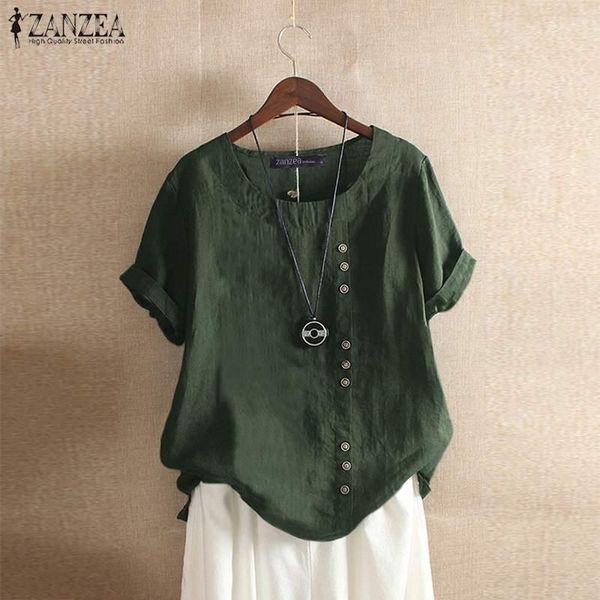 women's blouses & shirts summer blouse zanzea casual cotton o neck elegant short sleeve button 2021 women loose vintage tunic chemise, White
women's blouses & shirts summer blouse zanzea casual cotton o neck elegant short sleeve button 2021 women loose vintage tunic chemise, White