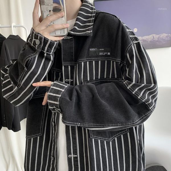 men's jackets 2021 autumn stripe jacket loose denim korean clothes mens fashion men, Black;brown
men's jackets 2021 autumn stripe jacket loose denim korean clothes mens fashion men, Black;brown