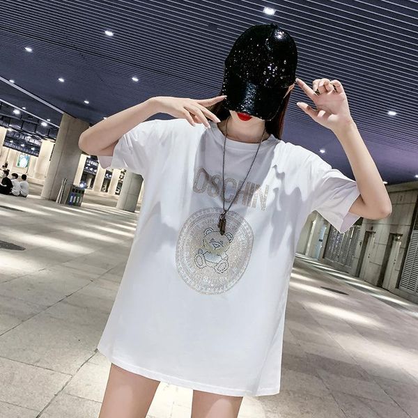 men's t-shirts 2021 big size logo women's summer style cartoon bear ironed drill medium long t-shirt women, White;black
men's t-shirts 2021 big size logo women's summer style cartoon bear ironed drill medium long t-shirt women, White;black
