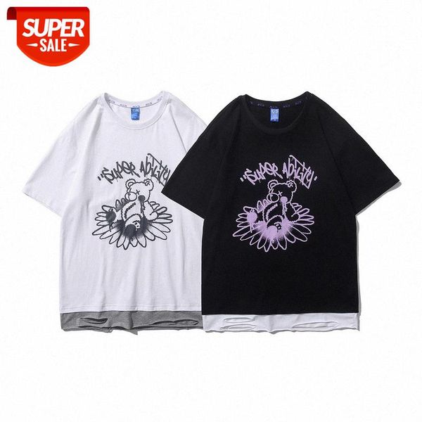hip-hop bear print fake two-piece short-sleeved personalized t-shirt loose round neck half-sleeved #5y1r, White;black
hip-hop bear print fake two-piece short-sleeved personalized t-shirt loose round neck half-sleeved #5y1r, White;black
