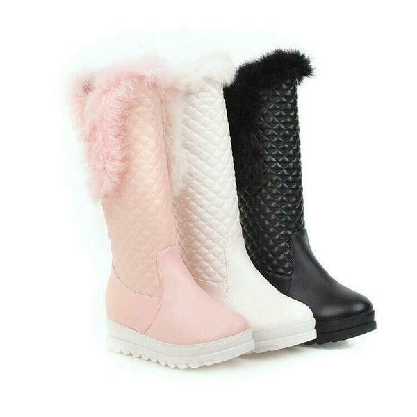 boots winter snow womens mid calf knee high side zip fur lining wedge heel shoes, Black
boots winter snow womens mid calf knee high side zip fur lining wedge heel shoes, Black