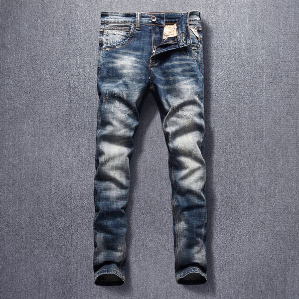2021 new italian style fashion men jeans retro blue elastic slim fit ripped denim pants streetwear vintage designer hip hop long trousers wc
2021 new italian style fashion men jeans retro blue elastic slim fit ripped denim pants streetwear vintage designer hip hop long trousers wc
