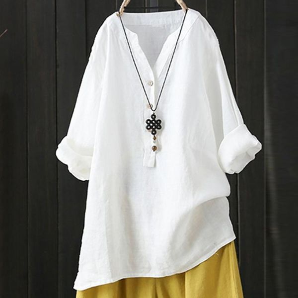 women's blouses & shirts cotton linen shirt women solid stand collar v-neck long sleeve blouse casual loose button down blusas, White
women's blouses & shirts cotton linen shirt women solid stand collar v-neck long sleeve blouse casual loose button down blusas, White
