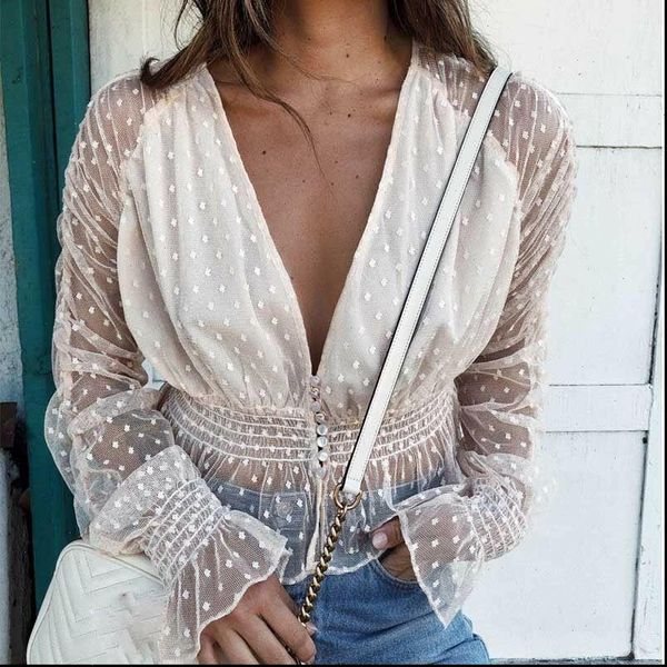 womens boho beach summer and blouses elegant v neck mesh sheer blouse long sleeve polka dot blusas femininas elegante, White
womens boho beach summer and blouses elegant v neck mesh sheer blouse long sleeve polka dot blusas femininas elegante, White