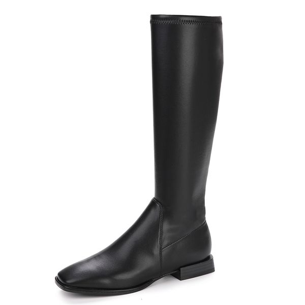 square head first layer of pig skin soft stretcher thick heel tpr resistant to wear leather soles low heels women's knee boots j7k4, Black
square head first layer of pig skin soft stretcher thick heel tpr resistant to wear leather soles low heels women's knee boots j7k4, Black