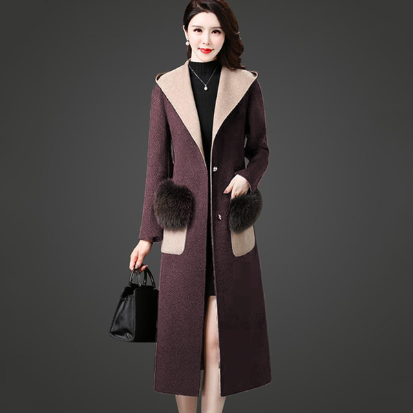 women's wool & blends woollen overcoat 2021 winter heavy woolen medium length over knee hooded for women, Black
women's wool & blends woollen overcoat 2021 winter heavy woolen medium length over knee hooded for women, Black