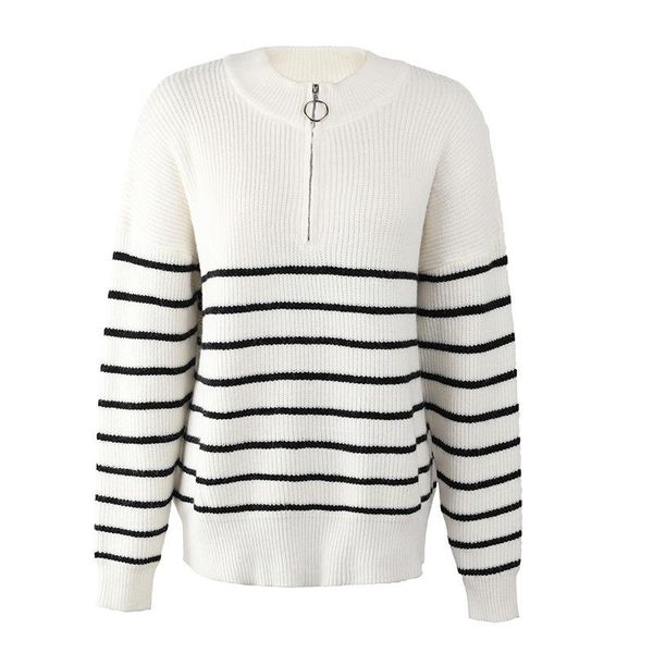 women's sweaters quanss striped 2021 zipper knitted pullover fashion autumn winter clothes female long sleeve casual jumpers, White;black
women's sweaters quanss striped 2021 zipper knitted pullover fashion autumn winter clothes female long sleeve casual jumpers, White;black