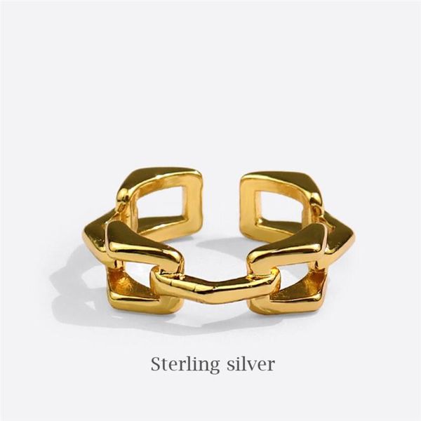 

cluster rings sole memory retro personality hollow geometry 925 sterling silver female resizable opening sri899, Golden;silver