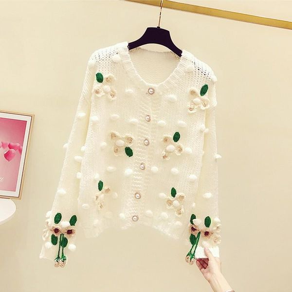 women's knits & tees brand designer knitted sweater for women 2021 neck 3d embroidered flowers pearl buttons long sleeve cardigan, White
women's knits & tees brand designer knitted sweater for women 2021 neck 3d embroidered flowers pearl buttons long sleeve cardigan, White