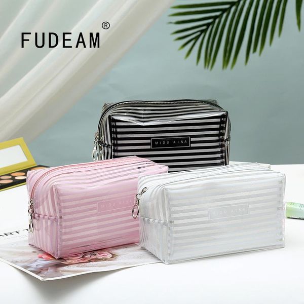 fudeam solid transparent striped pvc women cosmetic bag travel storage bag waterproof portable toiletries organize makeup case
fudeam solid transparent striped pvc women cosmetic bag travel storage bag waterproof portable toiletries organize makeup case