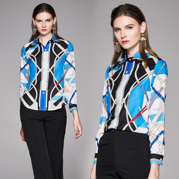 women's blouses & shirts spring summer fall runway vintage belt print collar button front long sleeve womens ladies party ol casual shi, White 
women's blouses & shirts spring summer fall runway vintage belt print collar button front long sleeve womens ladies party ol casual shi, White