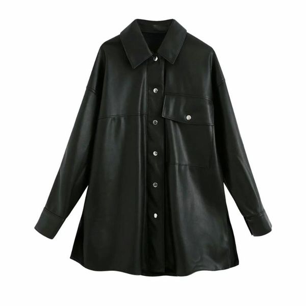 2021 new women shirt faux leather overshirt long sleeves side vents female shirts femme mujer blouse, White
2021 new women shirt faux leather overshirt long sleeves side vents female shirts femme mujer blouse, White