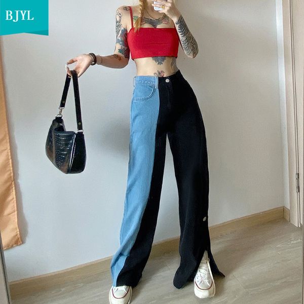 2021 new female patchwork color denim jeans woman high waist trouser loose straight-leg pants for spring fall blue black xs/s//l o8aw
2021 new female patchwork color denim jeans woman high waist trouser loose straight-leg pants for spring fall blue black xs/s//l o8aw