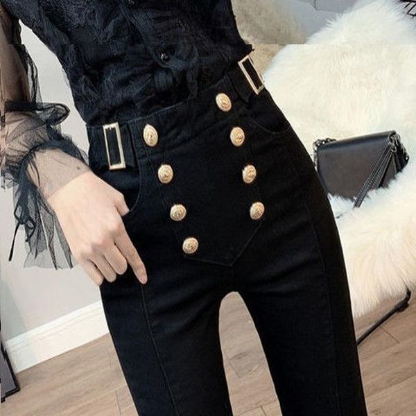 women's leggings women 2021 high waist button slim skinny streetwear pants female casual long pencil trousers q195, Black
women's leggings women 2021 high waist button slim skinny streetwear pants female casual long pencil trousers q195, Black