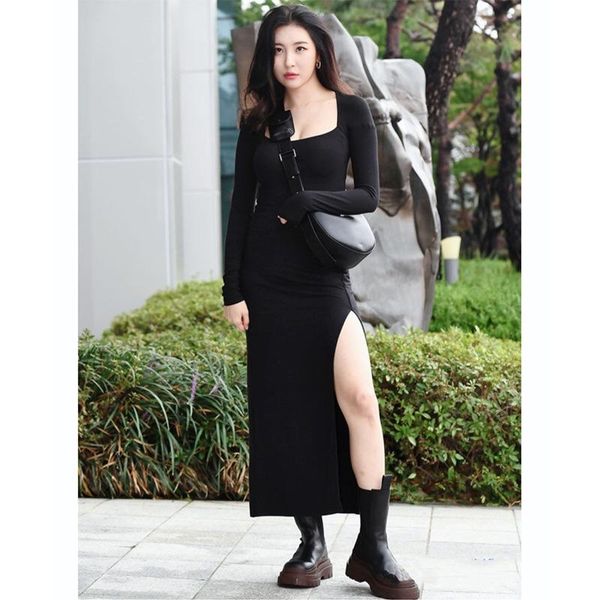 casual dresses black solid bodycon dress women 2021 high split knit spring autumn square collar fashion long sleeve vestidos, Black;gray
casual dresses black solid bodycon dress women 2021 high split knit spring autumn square collar fashion long sleeve vestidos, Black;gray