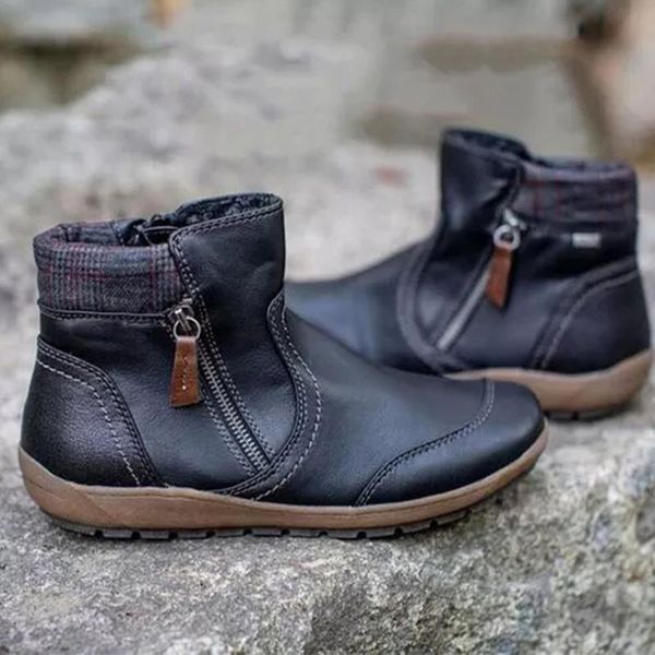 boots women ankle pu leather ladies zipper fue plush warm flats female non-slip winter retro fashion round toe woman snow, Black
boots women ankle pu leather ladies zipper fue plush warm flats female non-slip winter retro fashion round toe woman snow, Black