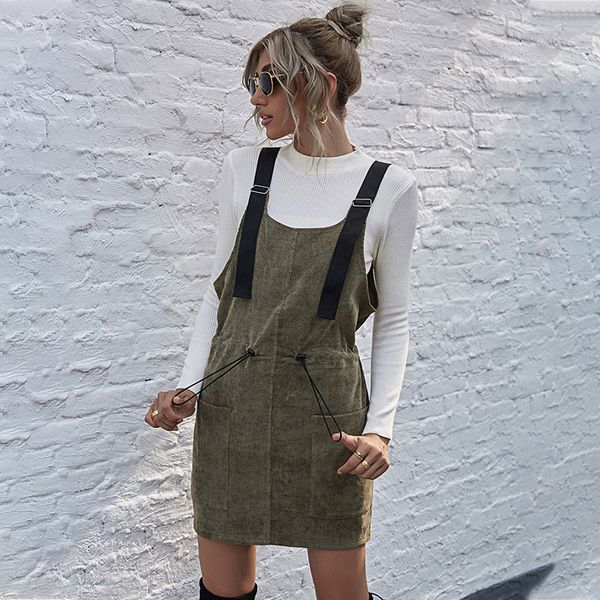spring new corduroy sling wild casual pocket elastic waist party for women 2021 sweet mini q95y, Black;gray
spring new corduroy sling wild casual pocket elastic waist party for women 2021 sweet mini q95y, Black;gray