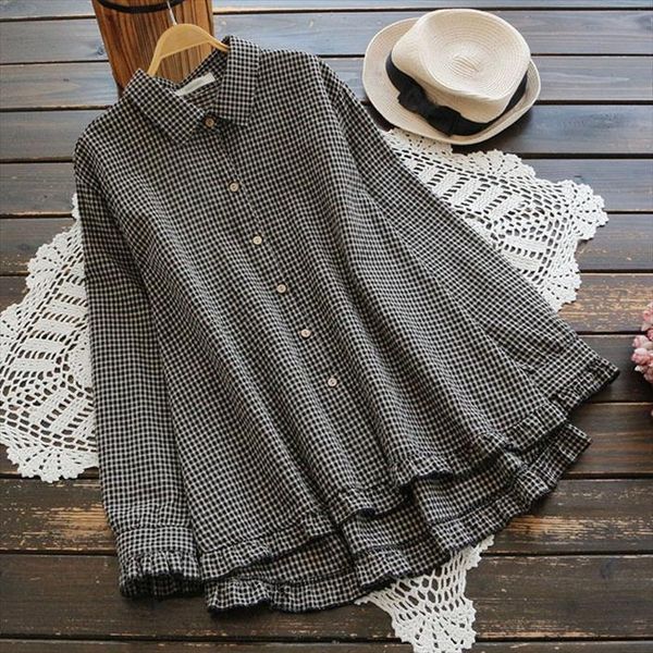 6685 big size autumn mori womens shirt girl linen ruffled plaid long sleeves turndown collar loose casual blouse, White
6685 big size autumn mori womens shirt girl linen ruffled plaid long sleeves turndown collar loose casual blouse, White