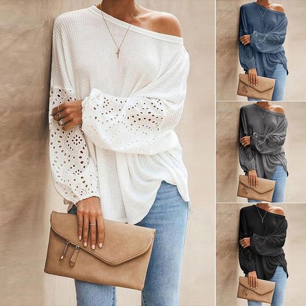 women's t-shirt one off shoulder knitted pullover sweaters casual long flare sleeve embroidery hollow out knitwear, White
women's t-shirt one off shoulder knitted pullover sweaters casual long flare sleeve embroidery hollow out knitwear, White