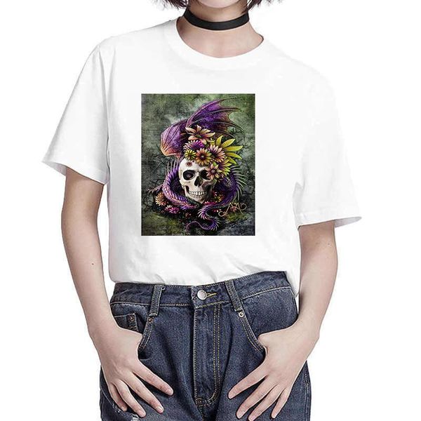 women's t-shirt female graphic skull print fruit short-sleeved summer ladies women harajuku clothes, White
women's t-shirt female graphic skull print fruit short-sleeved summer ladies women harajuku clothes, White