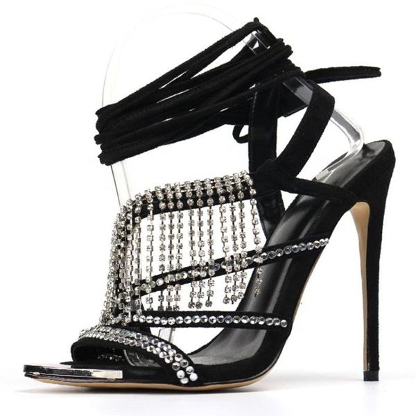 sandals fashion heels shoes summer diamonds fringe ornament lace up for women high heel metal decoration, Black
sandals fashion heels shoes summer diamonds fringe ornament lace up for women high heel metal decoration, Black