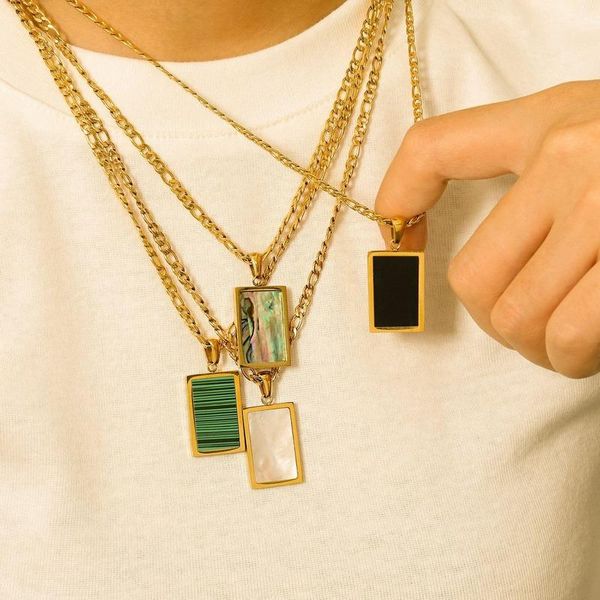 pendant necklaces gold plated stainless steel figaro chain neckalce for women abalone malachite onyx mother of shell willow necklace gifts, Silver
pendant necklaces gold plated stainless steel figaro chain neckalce for women abalone malachite onyx mother of shell willow necklace gifts, Silver