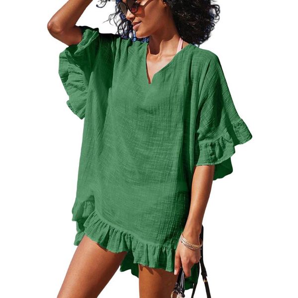 women's swimwear loose cover-ups dresses womens solid beach fashion v-neck swimsuit bikini cover up ruffle, White;black
women's swimwear loose cover-ups dresses womens solid beach fashion v-neck swimsuit bikini cover up ruffle, White;black