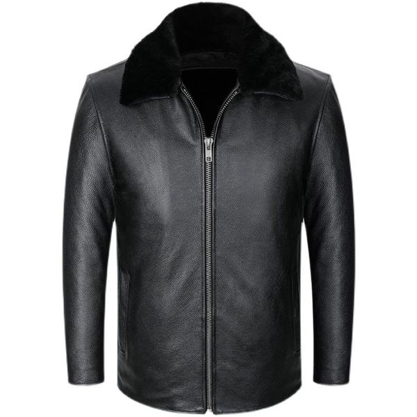 men's leather & faux genuine jacket mens real autumn winter warm cowhide coat casual outwear detachable wool collar plush liner, Black
men's leather & faux genuine jacket mens real autumn winter warm cowhide coat casual outwear detachable wool collar plush liner, Black