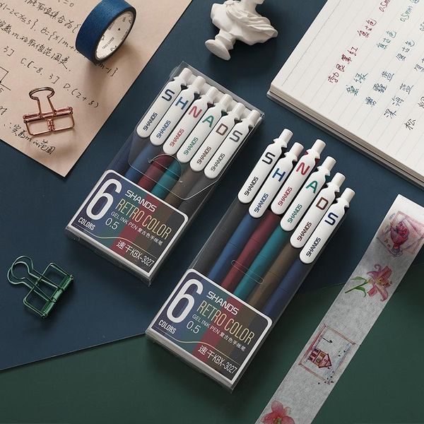 gel pens 6pcs/pack retro color set quick drying ink 0.5mm press pen smooth writing neutral kawaii journal supplies
gel pens 6pcs/pack retro color set quick drying ink 0.5mm press pen smooth writing neutral kawaii journal supplies