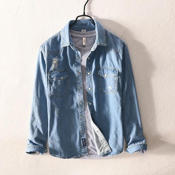 men's casual shirts retro men fashion slim fitted two pockets denim comfortable pure cotton jeans shirt cowboy clothes for 2021, White;black
men's casual shirts retro men fashion slim fitted two pockets denim comfortable pure cotton jeans shirt cowboy clothes for 2021, White;black