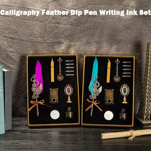 luxury calligraphy feather dip pen writing ink set stationery gift box with 5 nib wedding quill pen metal fountain set
luxury calligraphy feather dip pen writing ink set stationery gift box with 5 nib wedding quill pen metal fountain set