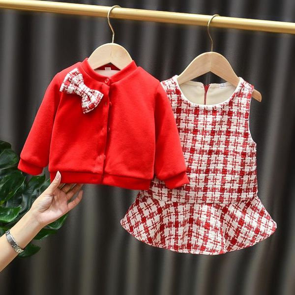 girl's dresses 2021 late autumn winter baby girls sets plaid bow princess dress +coat, Red;yellow
girl's dresses 2021 late autumn winter baby girls sets plaid bow princess dress +coat, Red;yellow