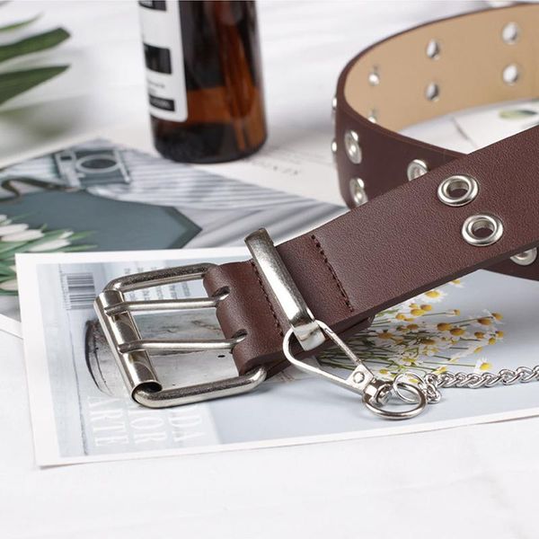 women belt pu leather pin buckle belt punk style with metal chain fashion waist black/coffee fea889, Black;brown
women belt pu leather pin buckle belt punk style with metal chain fashion waist black/coffee fea889, Black;brown