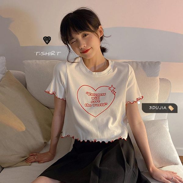women's t-shirt 2021summer korean style sense of design niche online red short sleeve underwear ins super, White
women's t-shirt 2021summer korean style sense of design niche online red short sleeve underwear ins super, White