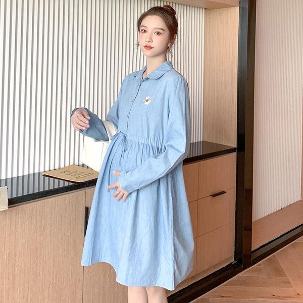 maternity dresses 2021 spring fashion long sleeve embroidered temperament drawstring waist turn-down collar cotton, White
maternity dresses 2021 spring fashion long sleeve embroidered temperament drawstring waist turn-down collar cotton, White