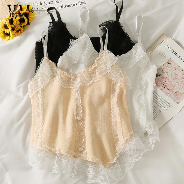 women's tanks & camis yornmona lace patchwork women three buttons slim underwear strap short female, White
women's tanks & camis yornmona lace patchwork women three buttons slim underwear strap short female, White