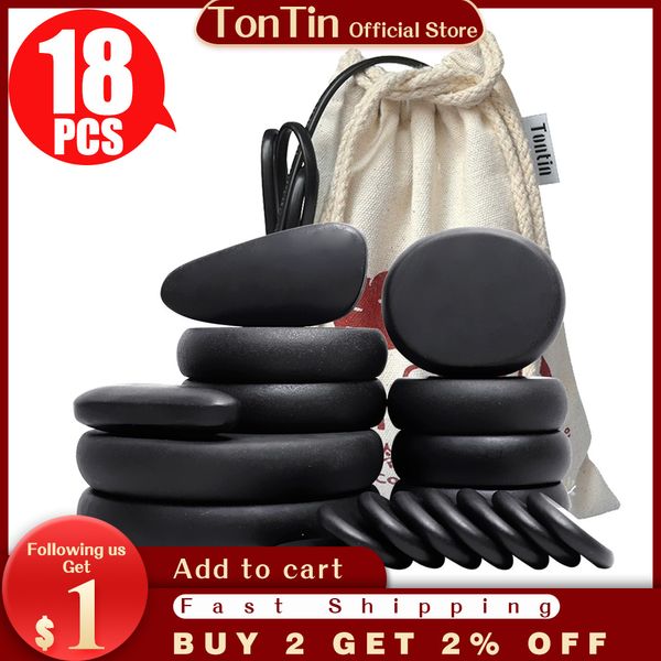 Image of 18pcs/set massage energy body basalt stone set beauty salon spa with thick canvas healthcare back pain relieve massage set