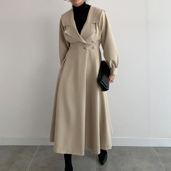 women's trench coats korean chic french side buttoned waist slimming temperament suit collar long sleeves over the knee windbreaker jac, Tan;black
women's trench coats korean chic french side buttoned waist slimming temperament suit collar long sleeves over the knee windbreaker jac, Tan;black