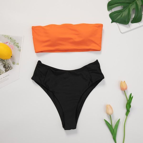 women's swimwear high waist bikini set bandeau swimsuit padded women solid biquini summer beachwear 2021 bathing suit, White;black
women's swimwear high waist bikini set bandeau swimsuit padded women solid biquini summer beachwear 2021 bathing suit, White;black